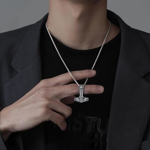 Mjolnir Necklace 925 Sterling Silver Viking Vegvisir Necklace Thor Hammer Necklace Raven Necklace Norse Runes Amulet Jewelry Gifts for Women Men in Kuwait