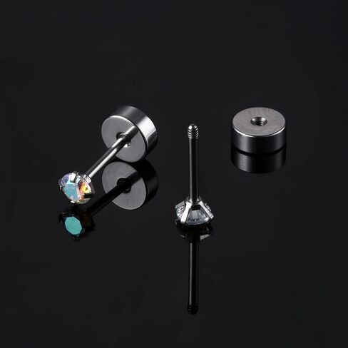 Milacolato Titanium Earrings for Women Men 5Pairs G23 Titanium Post Stud Earrings for Sensitive Ears 3mm Rainbow Cubic Zirconia Studs Hypoallergenic 20G Screw Back Piercing Sleeper Cartilage Stud Earrings Set in Saudi Arabia