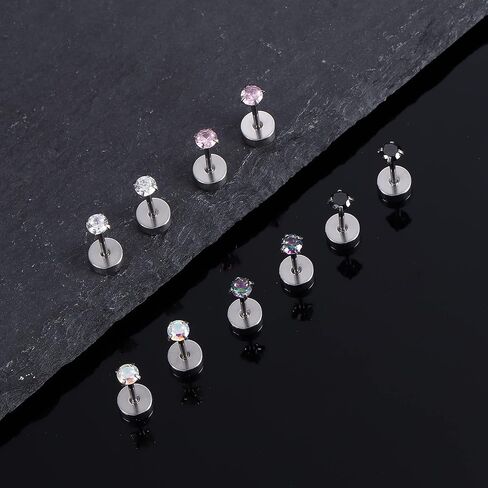 Milacolato Titanium Earrings for Women Men 5Pairs G23 Titanium Post Stud Earrings for Sensitive Ears 3mm Rainbow Cubic Zirconia Studs Hypoallergenic 20G Screw Back Piercing Sleeper Cartilage Stud Earrings Set in Saudi Arabia