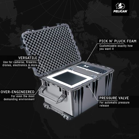 Pelican 1660 Case With Foam (Black) | Watertight wheeled case with foam insert and purge valve for protection, transport and storage in Saudi Arabia