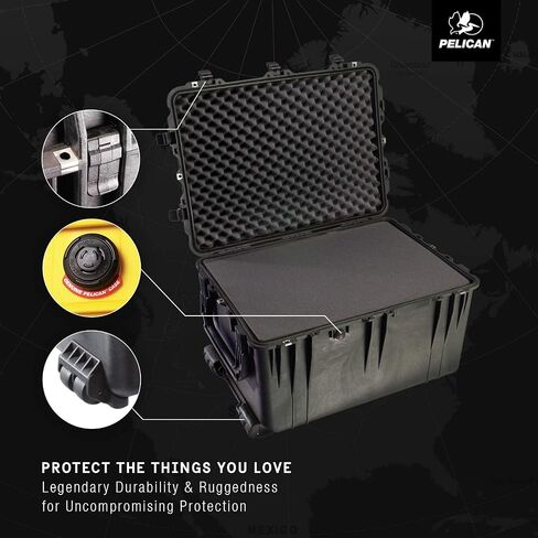 Pelican 1660 Case With Foam (Black) | Watertight wheeled case with foam insert and purge valve for protection, transport and storage in Saudi Arabia