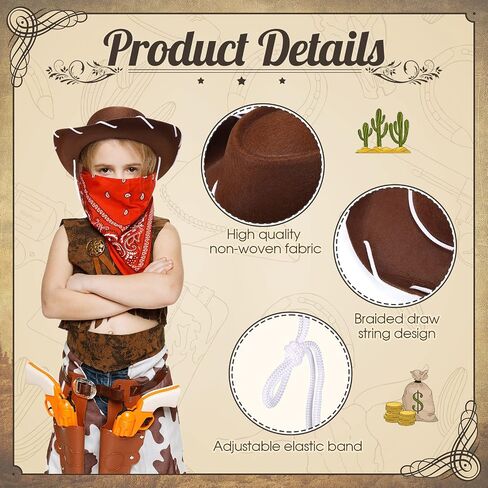 Unittype 36 Pcs Kids Cowboy Hats and Bandanas Bulk in Kuwait