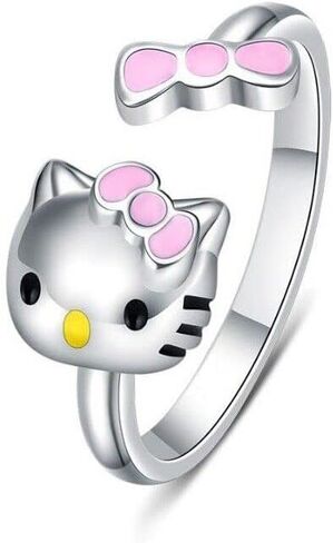 LINOXE Adorable Pink Silver Dreamboat Cute Cat Adjustable Rings For Women 925 Sterling Silver Lovely Animals Open Ring Jewelry in Saudi Arabia