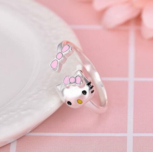 LINOXE Adorable Pink Silver Dreamboat Cute Cat Adjustable Rings For Women 925 Sterling Silver Lovely Animals Open Ring Jewelry in Saudi Arabia