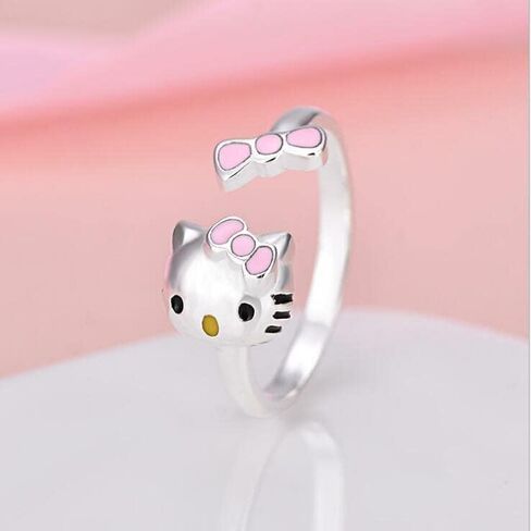 LINOXE Adorable Pink Silver Dreamboat Cute Cat Adjustable Rings For Women 925 Sterling Silver Lovely Animals Open Ring Jewelry in Saudi Arabia