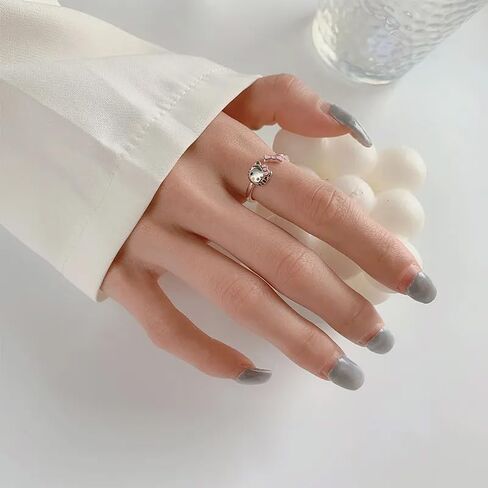 LINOXE Adorable Pink Silver Dreamboat Cute Cat Adjustable Rings For Women 925 Sterling Silver Lovely Animals Open Ring Jewelry in Saudi Arabia