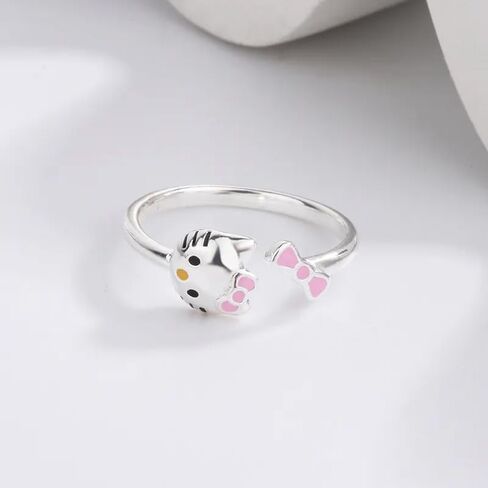 LINOXE Adorable Pink Silver Dreamboat Cute Cat Adjustable Rings For Women 925 Sterling Silver Lovely Animals Open Ring Jewelry in Saudi Arabia