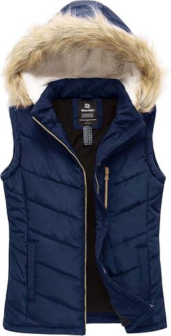 Wantdo Women's Thicken Winter Vest Warm Puffer Vest with Removable Fur Hood in Saudi Arabia