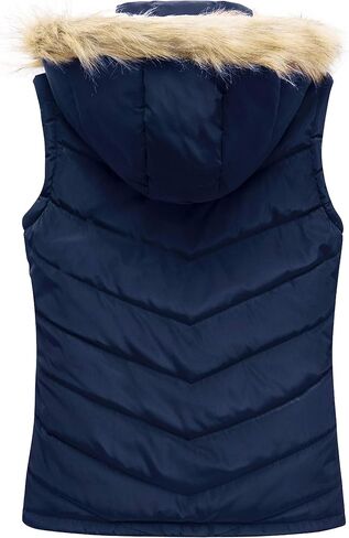 Wantdo Women's Thicken Winter Vest Warm Puffer Vest with Removable Fur Hood in Saudi Arabia