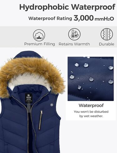 Wantdo Women's Thicken Winter Vest Warm Puffer Vest with Removable Fur Hood in Saudi Arabia
