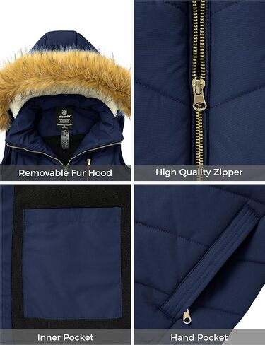 Wantdo Women's Thicken Winter Vest Warm Puffer Vest with Removable Fur Hood in Saudi Arabia