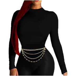 حزام خصر نسائي أنيق، كاجوال، منخفض متعدد الوصلات، مكون من 4 طبقات، باللون الذهبي والفضي in Kuwait