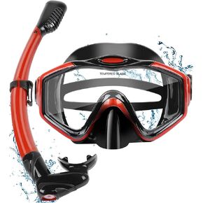 KUYOU Snorkeling Gear for Adults - 180° Wide View Snorkel Mask and Full Dry Top Snorkel Set for Snorkeling, Swimming, Training
