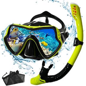 Snorkel Set,VVG Snorkel Dry Top Snorkeling Gear for Adults, Panoramic Anti-Leak and Anti-Fog Tempered Glass Lens, Adults Adjustable Snorkeling Set, Scuba Diving Swimming Training Snorkel in Kuwait