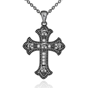 المسافة: قلادة قوطية من الفضة الاسترلينية S925 بتصميم صليب اسود / قطة للنساء، مجوهرات قوطية على شكل قطة كروس، هدية الكريسماس للنساء والصديقة in Kuwait