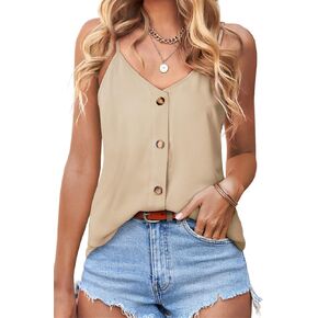 BLENCOT Women Button Down Tank Tops Loose Casual V Neck Strappy Summer Sleeveless Shirts Blouses XS-4X