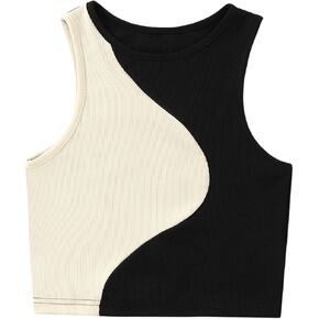 SweatyRocks Women's Summer Ribbed Knit Sleeveless Vest Color Block Crop Tank Top