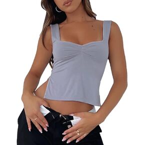 ABYOVRT Women Crop Tank Tops Thick Straps Square Neck Cami Y2k Slim Fit Sleeveless Going Out Tops Vest Club Streetwear