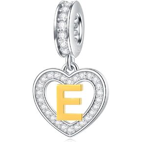 EMOSTAR Letter Charm Initial A-Z Beads fit European DIY Bracelet, 18K Gold Plated Letras Charms, 925 Sterling Silver Heart Alphabet Necklace Pendant with CZ, Gifts for Family/Valentines/Christmas