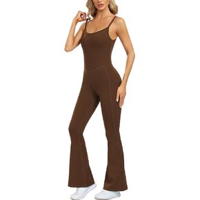 Desol Flare Jumpsuit for Women With Pockets One Piece Bodycon Bodysuit Tummy Control Workout Unitard Playsuit