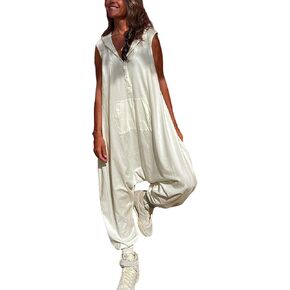 Tanming Hooded Jumpsuits for Women Casual Sleeveless Long Harem Pants Romper with Pockets