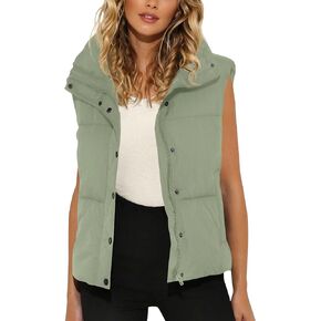MIROL Women's Sleeveless Cropped Puffer Vest Zip Up Stand Collar Button Down Winter Crop Jackets Outwear Vest with Pockets in Kuwait