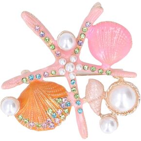 Brooches for Women, Starfish Shell Pearl Brooch Elegant Jewelry Fashionable Gifts Hand Crafted Ladies Brooches Pin (Blue)