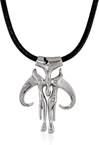 Star Wars Jewelry Unisex Mandalorian Symbol Stainless Steel Leather Cord Pendant Necklace, 24" in Saudi Arabia