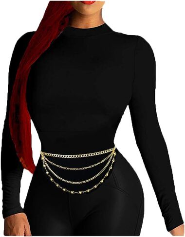 حزام خصر نسائي أنيق، كاجوال، منخفض متعدد الوصلات، مكون من 4 طبقات، باللون الذهبي والفضي in Kuwait