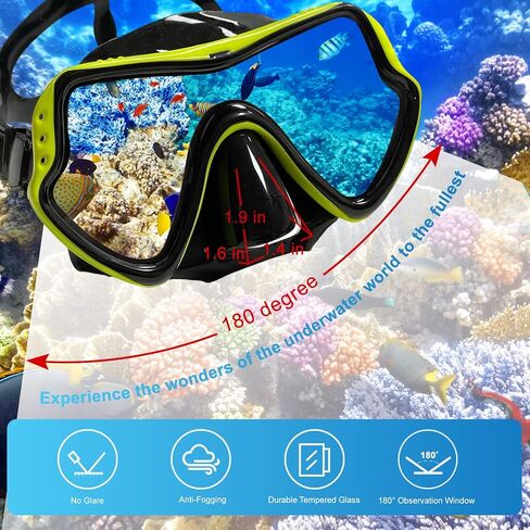 Snorkel Set,VVG Snorkel Dry Top Snorkeling Gear for Adults, Panoramic Anti-Leak and Anti-Fog Tempered Glass Lens, Adults Adjustable Snorkeling Set, Scuba Diving Swimming Training Snorkel in Kuwait