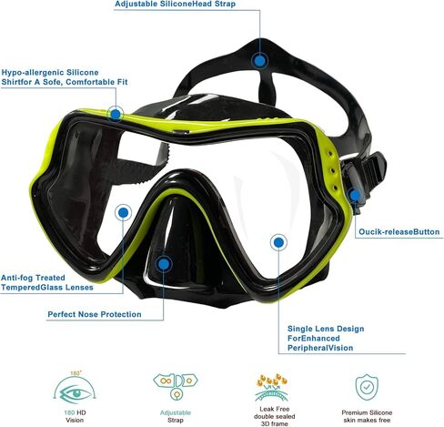 Snorkel Set,VVG Snorkel Dry Top Snorkeling Gear for Adults, Panoramic Anti-Leak and Anti-Fog Tempered Glass Lens, Adults Adjustable Snorkeling Set, Scuba Diving Swimming Training Snorkel in Kuwait