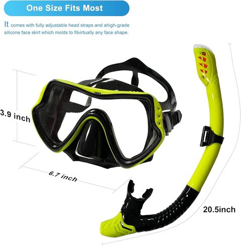 Snorkel Set,VVG Snorkel Dry Top Snorkeling Gear for Adults, Panoramic Anti-Leak and Anti-Fog Tempered Glass Lens, Adults Adjustable Snorkeling Set, Scuba Diving Swimming Training Snorkel in Kuwait