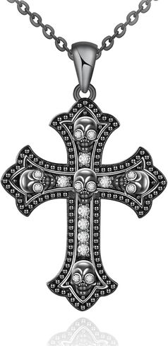 المسافة: قلادة قوطية من الفضة الاسترلينية S925 بتصميم صليب اسود / قطة للنساء، مجوهرات قوطية على شكل قطة كروس، هدية الكريسماس للنساء والصديقة in Kuwait