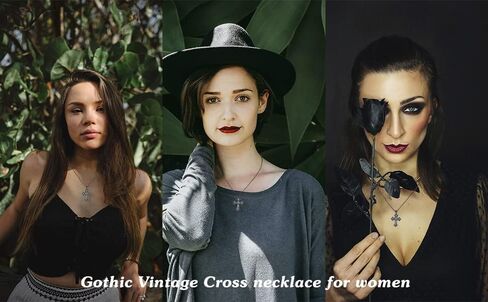 المسافة: قلادة قوطية من الفضة الاسترلينية S925 بتصميم صليب اسود / قطة للنساء، مجوهرات قوطية على شكل قطة كروس، هدية الكريسماس للنساء والصديقة in Kuwait