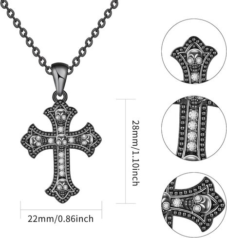 المسافة: قلادة قوطية من الفضة الاسترلينية S925 بتصميم صليب اسود / قطة للنساء، مجوهرات قوطية على شكل قطة كروس، هدية الكريسماس للنساء والصديقة in Kuwait