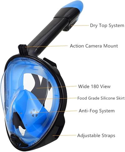 GJNGKSIM Full Face Snorkel Mask, Snorkeling Mask with Detachable Camera Mount, 180 Panoramic Anti-Fog Anti-Leak Diving Mask for Adult and Kids… in Saudi Arabia