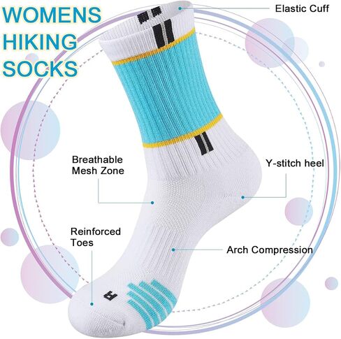 COOPLUS Womens Athletic Crew Socks Performance Cushioned Outdoor Hiking Moisture Wicking Socks (5 Pairs) in Kuwait