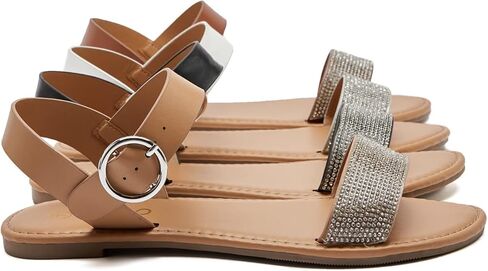 صنادل مسطحة للسيدات من COLGO، صنادل صيفية كاجوال مع صنادل زفاف بإبزيم كاحل من حجر الراين in Kuwait