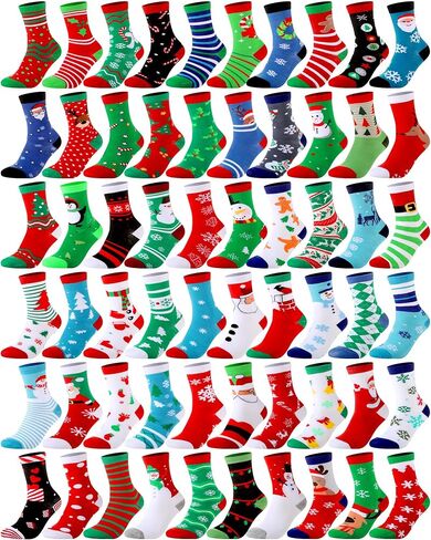 Vabean 60 زوجًا من جوارب عيد الميلاد للبالغين الملونة الجدة للعطلات جوارب نسائية احتفالية جوارب طاقم هدايا مكتبية للرجال in Kuwait