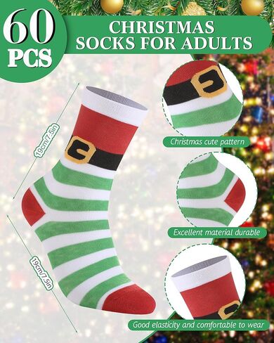 Vabean 60 زوجًا من جوارب عيد الميلاد للبالغين الملونة الجدة للعطلات جوارب نسائية احتفالية جوارب طاقم هدايا مكتبية للرجال in Kuwait
