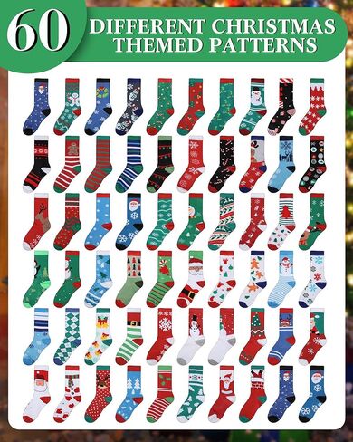 Vabean 60 زوجًا من جوارب عيد الميلاد للبالغين الملونة الجدة للعطلات جوارب نسائية احتفالية جوارب طاقم هدايا مكتبية للرجال in Kuwait