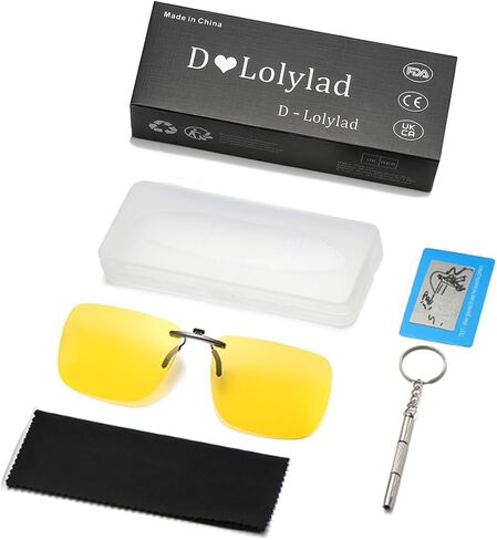 D Lolylad Clip on Polarized Night Vision Glasses, Driving Sunglasses UV 400 Blocker To Wear Over Prescription Glasse -Clip on Sunglasses Compact Non-Flip Up in Kuwait