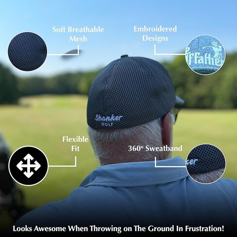 شانكر جولف قبعة - قبعة غولف مضحكة - قبعة رمادية مع شعار مطرز - مقاس مريح للغاية - تصميم قطني ناعم - اكسسوارات جولف مضحكة - هدية جولف مثالية للاب، ابيض، مقاس L, أبيض in Kuwait