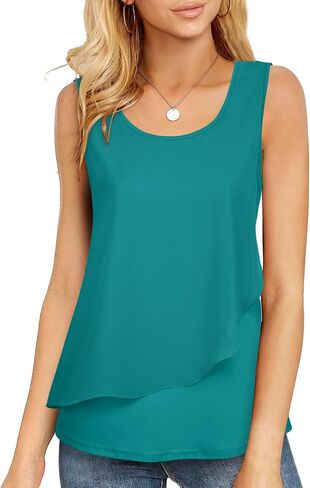 Messic Women's Sleeveless Tank Tops Double Layers Chiffon Casual Blouse Tunic Shirts in Kuwait