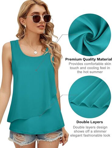 Messic Women's Sleeveless Tank Tops Double Layers Chiffon Casual Blouse Tunic Shirts in Kuwait