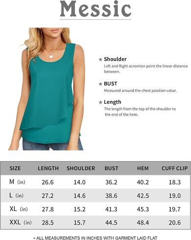 Messic Women's Sleeveless Tank Tops Double Layers Chiffon Casual Blouse Tunic Shirts in Kuwait