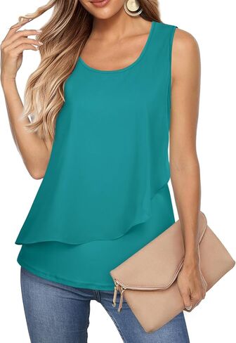 Messic Women's Sleeveless Tank Tops Double Layers Chiffon Casual Blouse Tunic Shirts in Kuwait