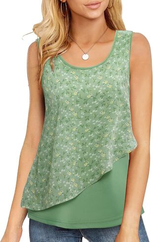 Messic Women's Sleeveless Tank Tops Double Layers Chiffon Casual Blouse Tunic Shirts in Kuwait