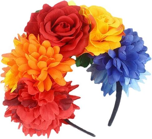 mdgfge Mexican Rose Flower Crown Day of the Dead Floral Headband Frida Flower Crown Boho Hair Accessories for Women Girls Halloween Party Festival Costume Pride Day Headpiece Decoration in Saudi Arabia