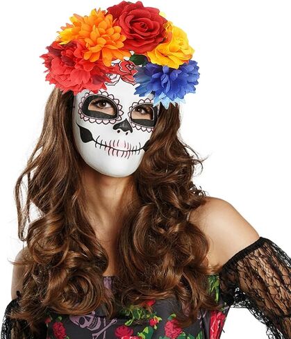 mdgfge Mexican Rose Flower Crown Day of the Dead Floral Headband Frida Flower Crown Boho Hair Accessories for Women Girls Halloween Party Festival Costume Pride Day Headpiece Decoration in Saudi Arabia